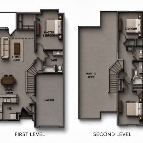 Floor plan for 3 beds, 2 baths, 1266 sqft